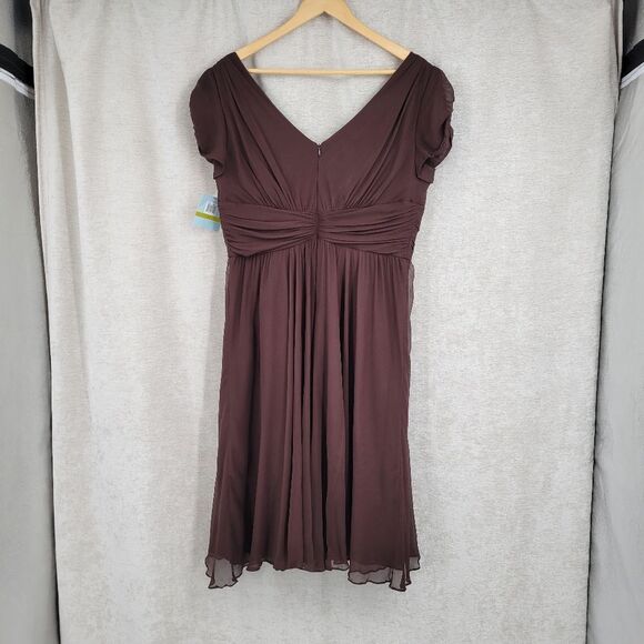 Suzi Chin for Maggy Boutique 100% Silk Chiffon Midi Dress Chocolate Brown NEW - Picture 5 of 13